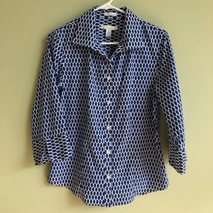 Chico’s blue and white 3/4 sleeve shirt